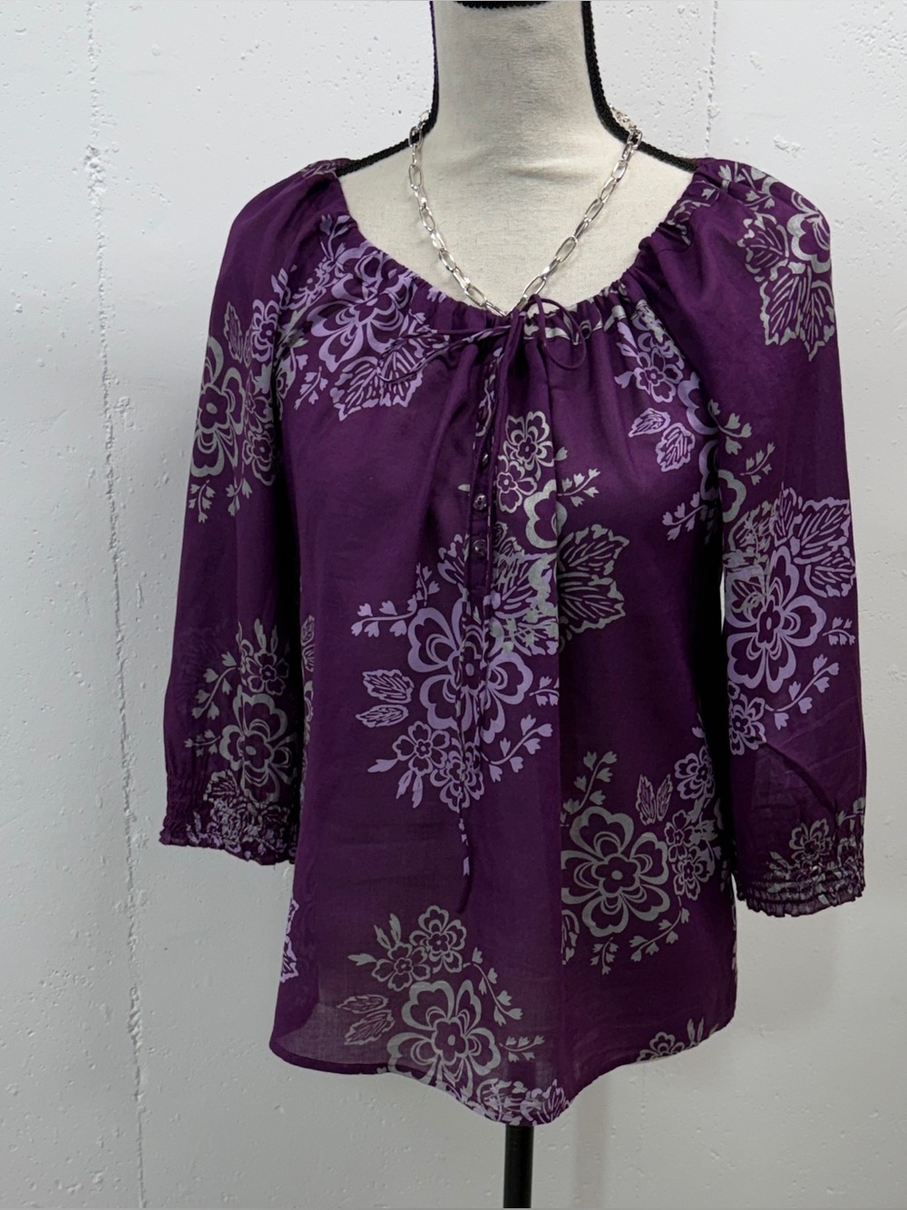 Purple Floral Peasant Blouse - Women Tops